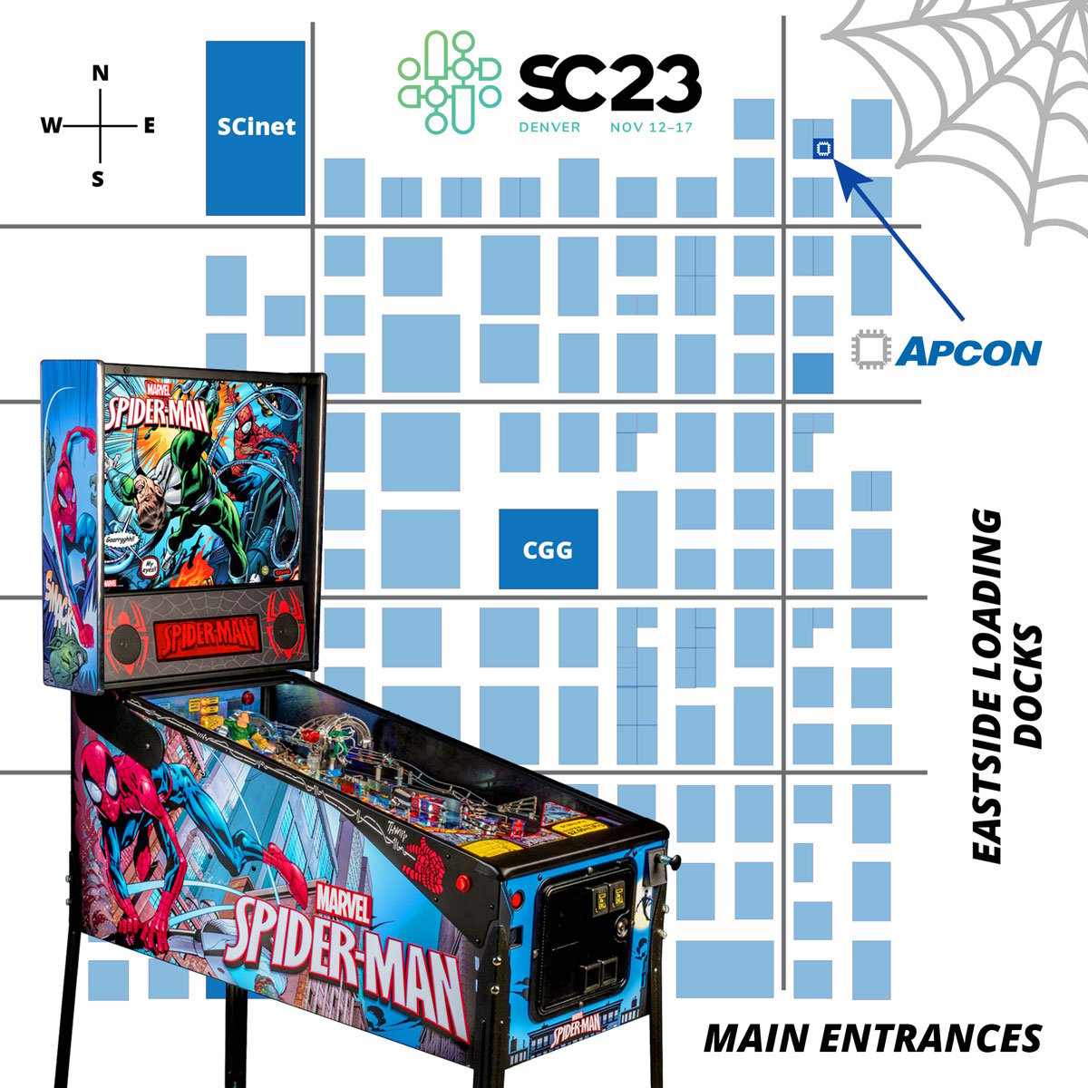 APCON at Supercomputing Denver 2023_Pinball Machine with Floorplan Map